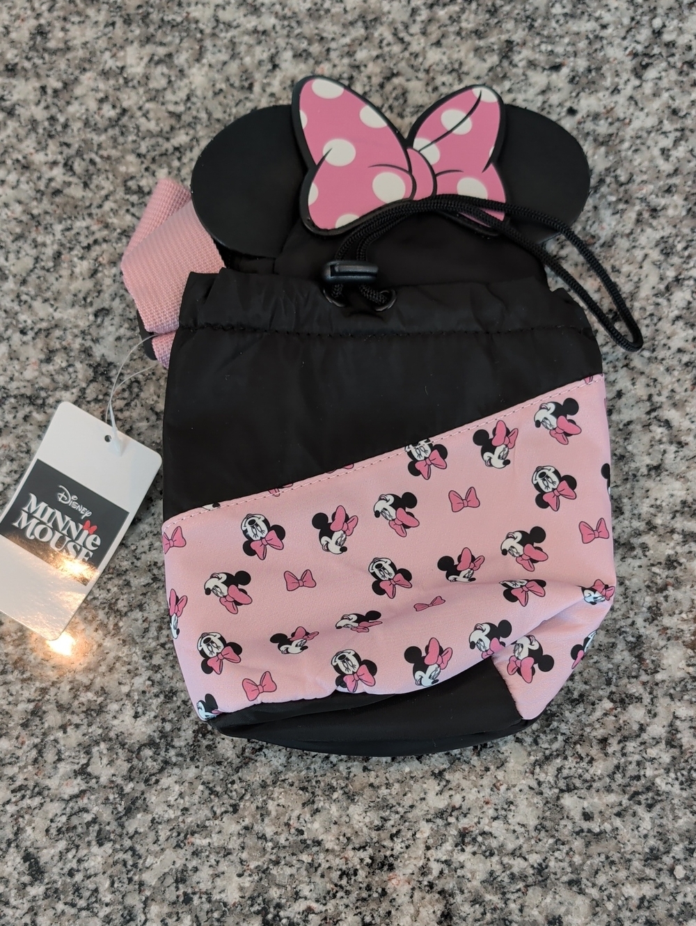 Disney Minnie Mouse Black and Pink Drawstring Accessory Pouch